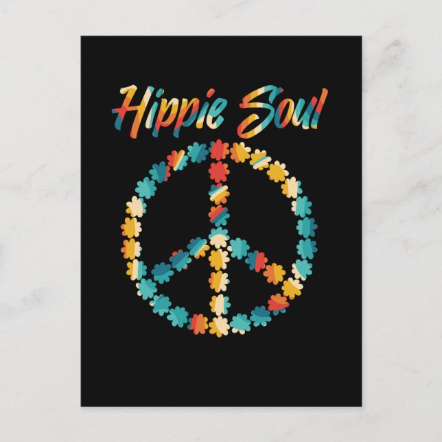 Hippie 60s 70s Retro Peace Sign Flowers Postcard (Front)