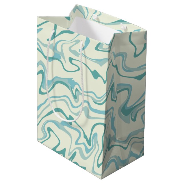 Hippie 70s Blue Marble Liquid Swirl Boho Pattern Medium Gift Bag (Back Angled)