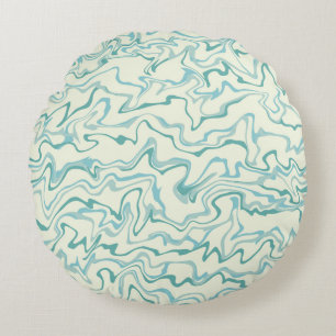 Hippie 70s Blue Marble Liquid Swirl Boho Pattern Round Cushion