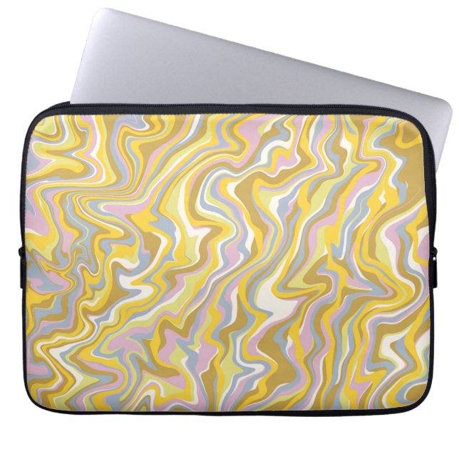 Hippie 70s Green Marble Liquid Swirl Boho Pattern Laptop Sleeve (Front)