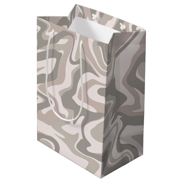 Hippie 70s Grey Marble Liquid Swirl Boho Pattern Medium Gift Bag (Back Angled)
