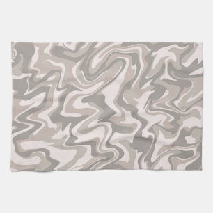 Hippie 70s Grey Marble Liquid Swirl Boho Pattern Tea Towel