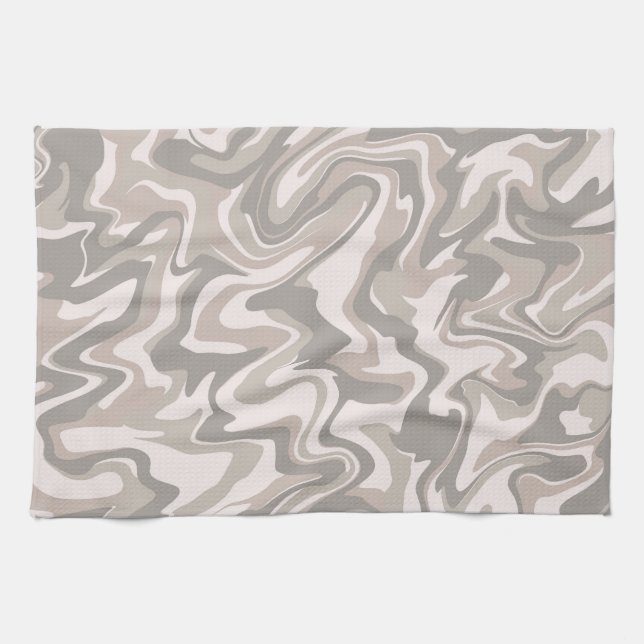 Hippie 70s Grey Marble Liquid Swirl Boho Pattern Tea Towel (Horizontal)