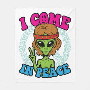 Hippie Alien I Come In Peace Trippy Peace Sign Fleece Blanket