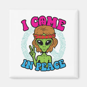 Hippie Alien I Come In Peace Trippy Peace Sign Magnet