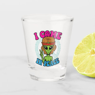 Hippie Alien I Come In Peace Trippy Peace Sign Shot Glass