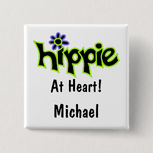 Hippie at Heart Black Lime Green Art Name Badge