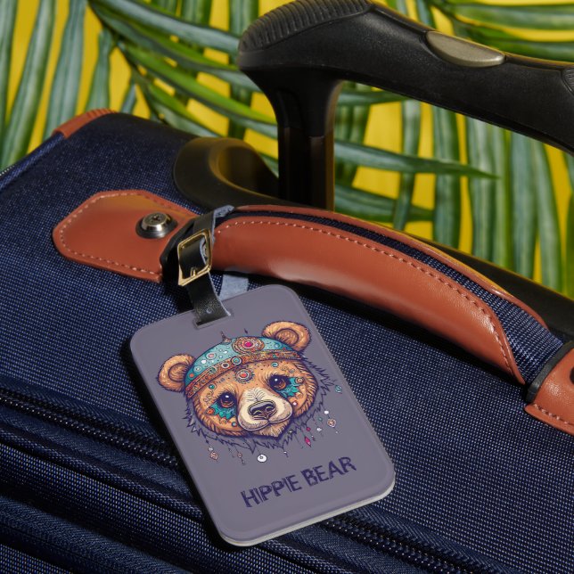Hippie Bear I Luggage Tag (Front Insitu 1)