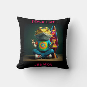 Hippie Bearded Dragon Peace Retro Custom  Cushion