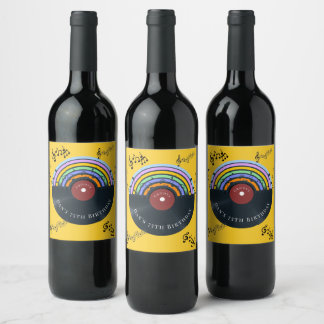 Hippie Birthday Cool Vintage Vinyl Record Album  Wine Label