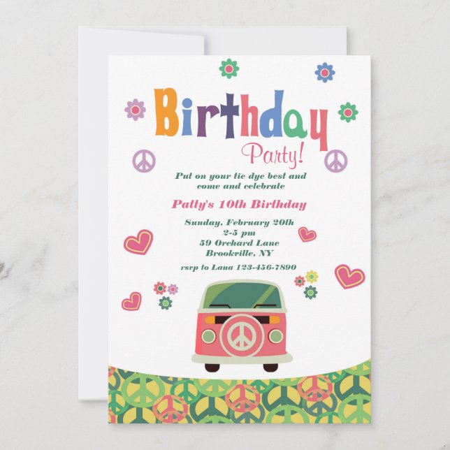 Hippie Birthday Party Invitation (Front)