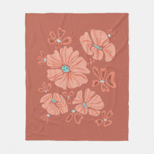 Hippie Blooms: Abstract Red Flower Power Artwork Fleece Blanket