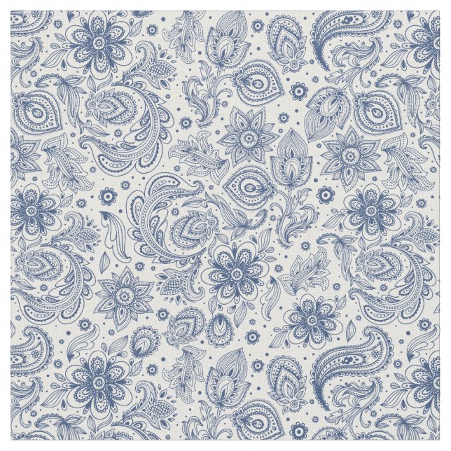 Hippie Blue Vintage Floral Pattern Fabric (Close Up)