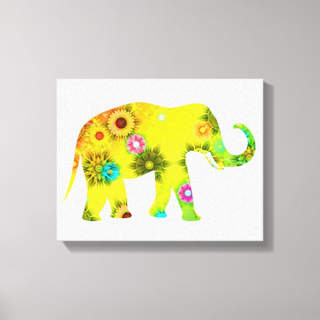Hippie Bohemian Floral Elephant Canvas Print (Front)