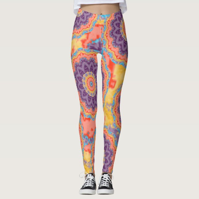 Hippie Bohemian Floral Mandala Colourful Purple Mi Leggings (Front)