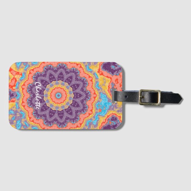 Hippie Bohemian Mandala Purple Mix  Personalised Luggage Tag (Front Horizontal)