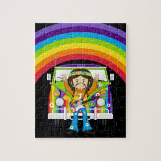 Hippie Boy with Guitar & Camper Van Jigsaw Puzzle