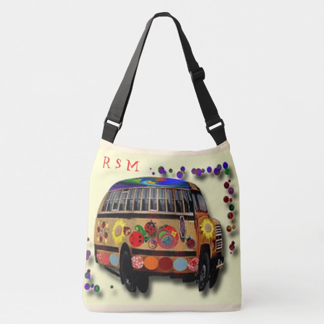 Hippie bus and Sunflower Crossbody Bag (Front)