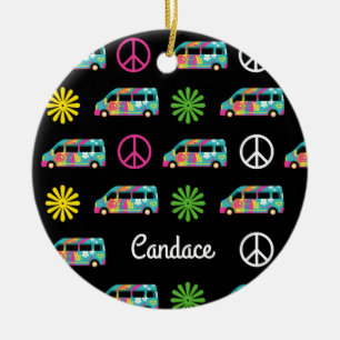 Hippie Bus Peace Sign 70s Ceramic Tree Decoration