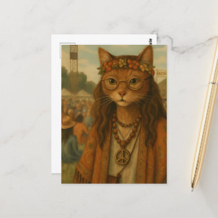 Hippie Cat at a Music Festival Postcard