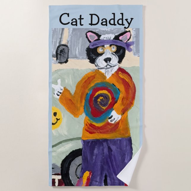 Hippie Cat Daddy  Beach Towel (Front)