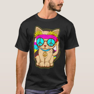Hippie Cat Loves Cat Peace Design T-Shirt