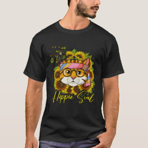 Hippie Cat Sunflower Hippie Soul T-Shirt