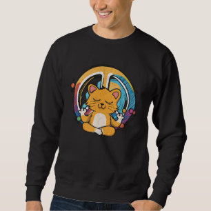 Hippie Cat Yoga Peace Sign  Feline Meditation Sweatshirt