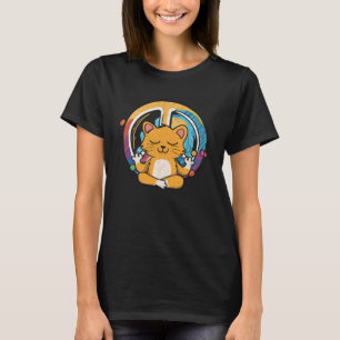 Hippie Cat Yoga Peace Sign  Feline Meditation T-Shirt