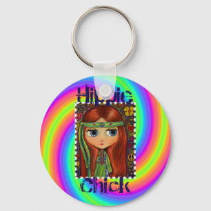 Hippie Chick 1960s Tie Dye Big Eye Doll Headband Key Ring