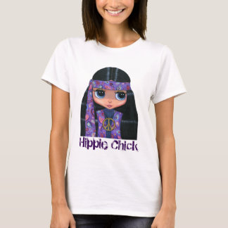 Hippie Chick in Purple 1960s Peace Sign T-Shirt