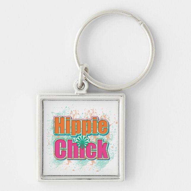 Hippie Chick Paint Splash Key Ring (Front)