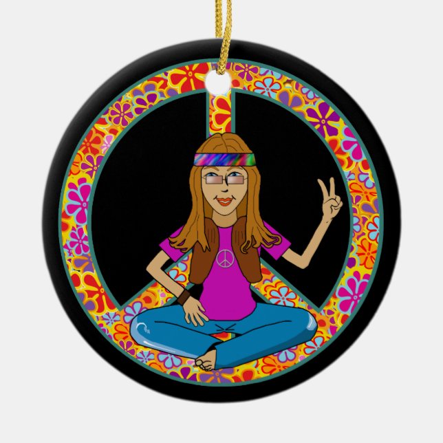 Hippie chick Peace Sign Ornament (Front)