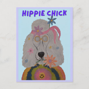Hippie Chick Poodle Flower Child Invitation Postcard