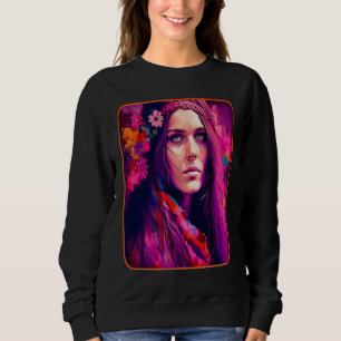 Hippie Child In Pink With Flowers In Her Hair Retr Sweatshirt