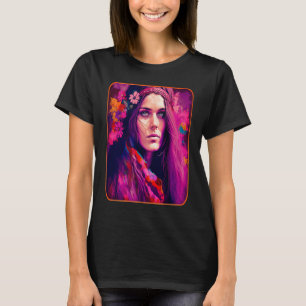 Hippie Child In Pink With Flowers In Her Hair Retr T-Shirt