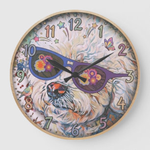 Hippie 'Chon the Bichon Large Clock