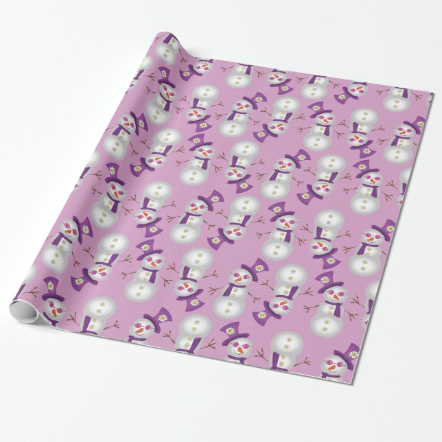 Hippie Christmas Snowman Pattern Wrapping Paper (Unrolled)