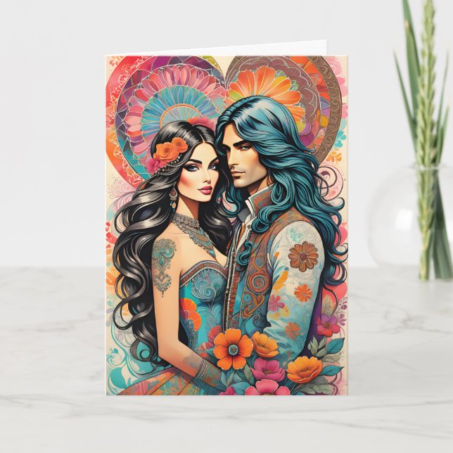  Hippie Couple with Psychedelic Heart Announcement (Front)