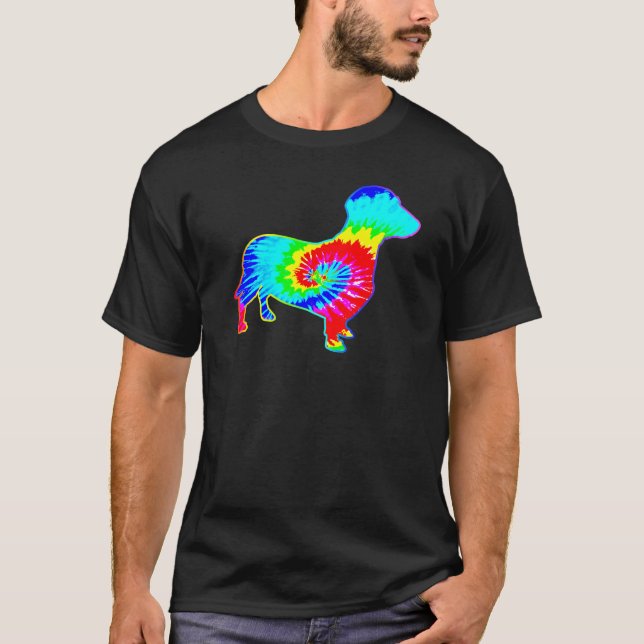 Hippie Dachshund Retro Puppy Tie Dye Dog T-Shirt (Front)