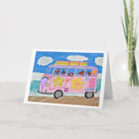 Hippie Dachshunds in Flower Child Van at the Beach