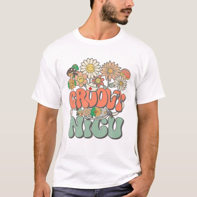 Hippie Daisy Flower Nurse Retro  T-Shirt (Front)