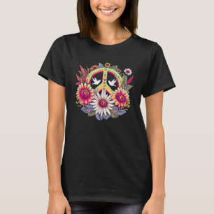 Hippie Daisy Peace Sign Retro Flower Sunflower T-Shirt