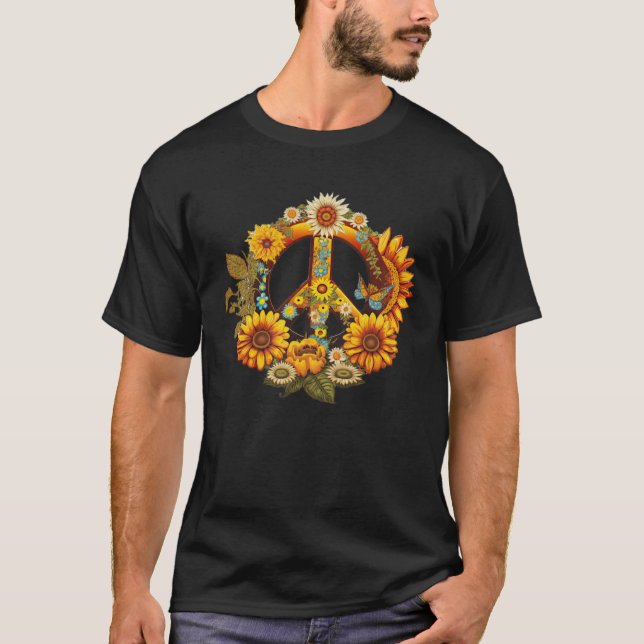 Hippie Daisy Peace Sign Retro Flower Sunflower T-Shirt (Front)