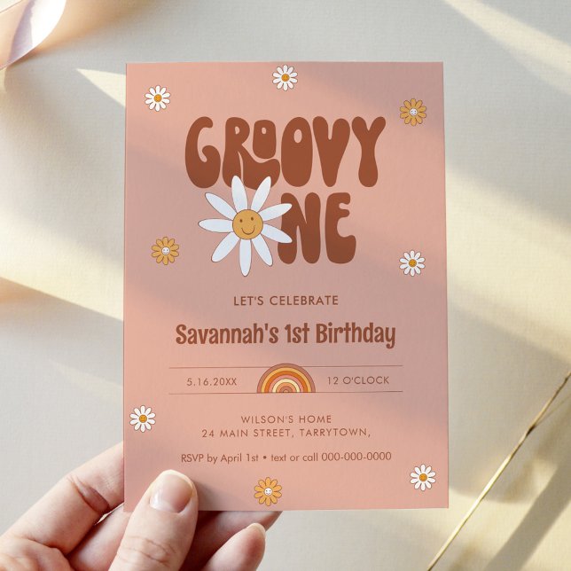 HIPPIE DAZE Groovy One 1st Birthday Party Invitation (Creator Uploaded)