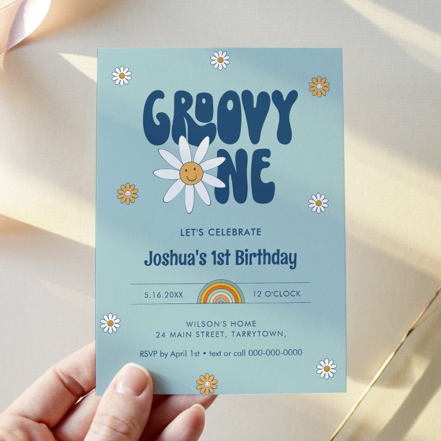 HIPPIE DAZE Groovy One Boy 1st Birthday Party Invitation (Creator Uploaded)