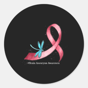 Hippie Dragonfly Burgundy Ribbon Brain Aneurysm Aw Classic Round Sticker