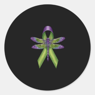 Hippie Dragonfly Green Ribbon Cerebral Palsy Aware Classic Round Sticker