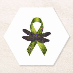 Hippie Dragonfly Green Ribbon Cerebral Palsy Aware Paper Coaster