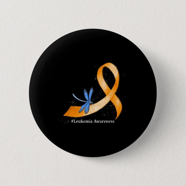 Hippie Dragonfly Orange Ribbon Leukaemia Awareness 6 Cm Round Badge (Front)
